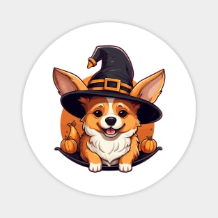 Corgi Witch Halloween Hat Pumpkin Costume Magnet